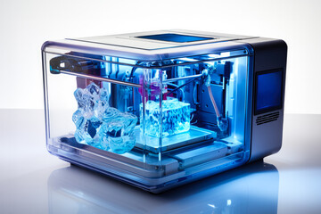 Innovative 3D ice printer at work isolated on a white background 