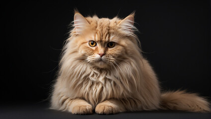 British Longhair cat isolated on a black background. Backdrop with copy space