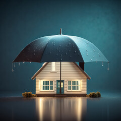 House under the umbrella protection, insurance and Real estate concept
