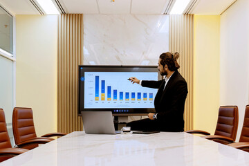 Businessman present in meeting room or Board room. Modern conference room. business conference...