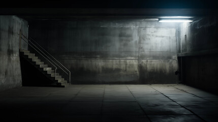 An image of a dark and creepy concrete room.