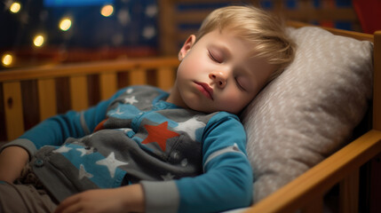 Little boy sleeping in his bed