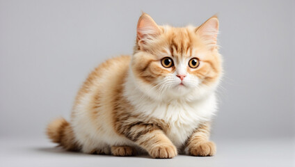 Munchkin cat isolated on a white background. Backdrop with copy space