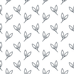Herb elements with two leaves seamless pattern. Herb doodle pattern on white background.