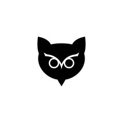 Night owl head, Nocturnal Bird of Prey. Flat Vector Icon illustration. Simple black symbol on white background. Owl head, Nocturnal bird of prey sign design template for web and mobile UI element.