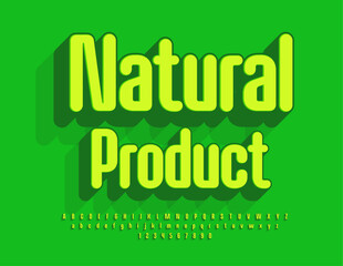 Vector eco concept Natural Product. Stylish Green 3D Font. Modern Alphabet Letters and Numbers set