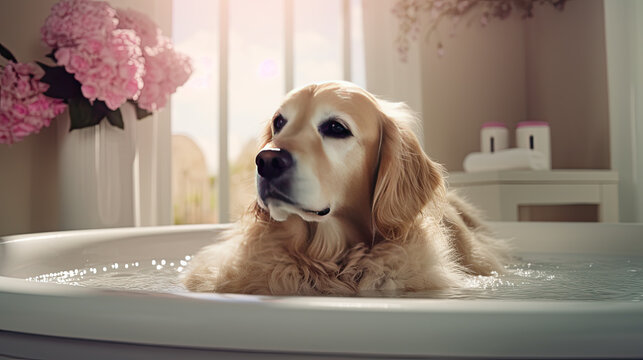 A golden retriever after a bath