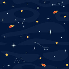 Seamless vector pattern Space. Stars and constellations in space. Collection of children's patterns
