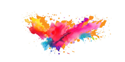 Bright colorful watercolor splash splatter stain brush strokes on white background. Modern vibrant aquarelle spot. Rainbow trendy isolated design on white. Element. Vector watercolor illustration.