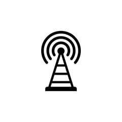 Radio Tower, Transmitter Radio Antenna. Flat Vector Icon illustration. Simple black symbol on white background. Radio Tower Transmitter Radio Antenna sign design template for web and mobile UI element