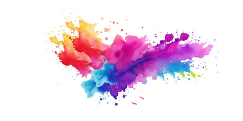 Bright colorful watercolor splash splatter stain brush strokes on white background. Modern vibrant aquarelle spot. Rainbow trendy isolated design on white. Element. Vector watercolor illustration.