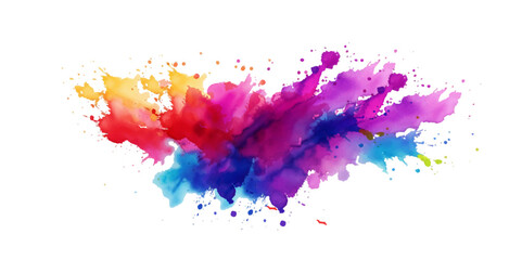 Bright colorful watercolor splash splatter stain brush strokes on white background. Modern vibrant aquarelle spot. Rainbow trendy isolated design on white. Element. Vector watercolor illustration.