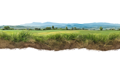 green rice field isolated on transparent background cutout