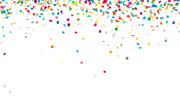 falling colorful confetti isolated on transparent background cutout