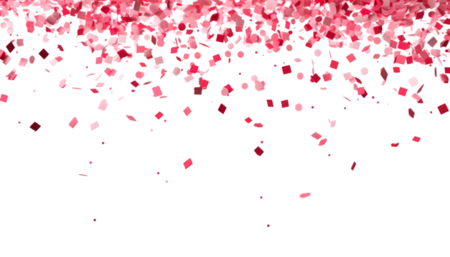 falling pink confetti isolated on transparent background cutout