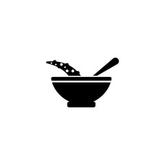 Ramen Noodle Soup, Bowl with Octopus Tentacle. Flat Vector Icon illustration. Simple black symbol on white background. Ramen Noodle Soup Bowl of food sign design template for web and mobile UI element
