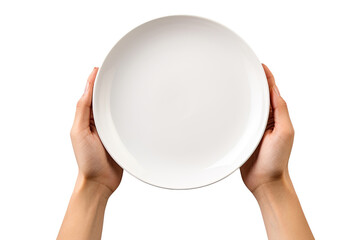 Hands holding a plate cut out transparent isolated on white background ,PNG file.