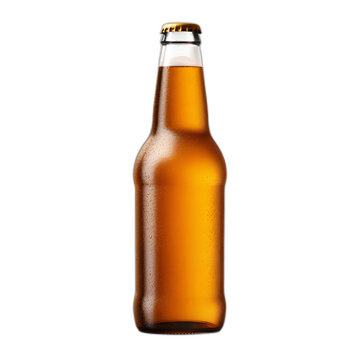 Frothy beer bottle isolated on transparent or white background, png