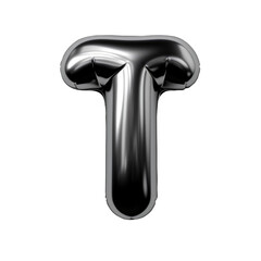 black metallic T alphabet balloon Realistic 3D on white background.