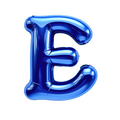 blue metallic E alphabet balloon Realistic 3D on white background.
