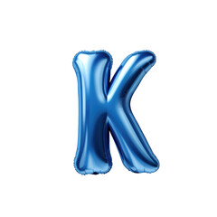 blue metallic K alphabet balloon Realistic 3D on white background.