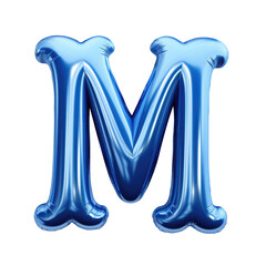 blue metallic M alphabet balloon Realistic 3D on white background.