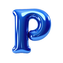 blue metallic P alphabet balloon Realistic 3D on white background.