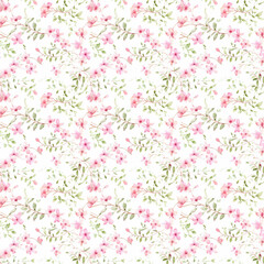 watercolor pattern of delicate pink floral vines