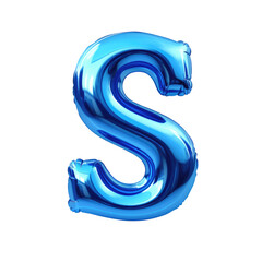 blue metallic S alphabet balloon Realistic 3D on white background.