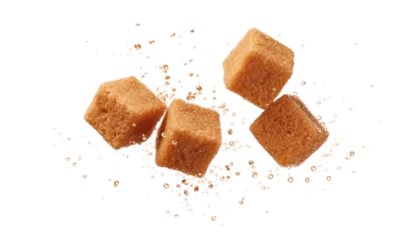 Foto op Plexiglas flying brown sugar cubes isolated on transparent background cutout © Papugrat