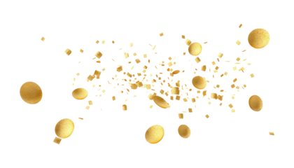 falling gold confetti isolated on transparent background cutout