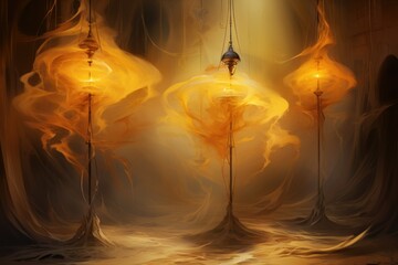 Whirling sandstorm djinns, granting three wishes to those who find their lamp - Generative AI - obrazy, fototapety, plakaty