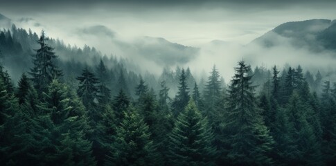 Mystical Green Forest in the Mountains