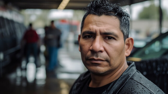 Fictitious Latino man works at a carwash AI generative