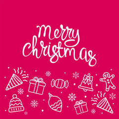 Fototapeta premium Merry Christmas background, banner in doodle style, vector illustration