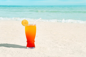 Pair of fruit shakes on the tropical beach