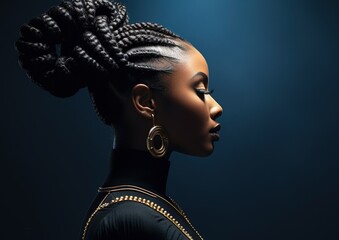  beautiful black woman with  braids in a bun