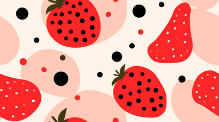Strawberry image drawn abstractly and with a minimalist style. Random arrangement with repeating pattern tiles.
