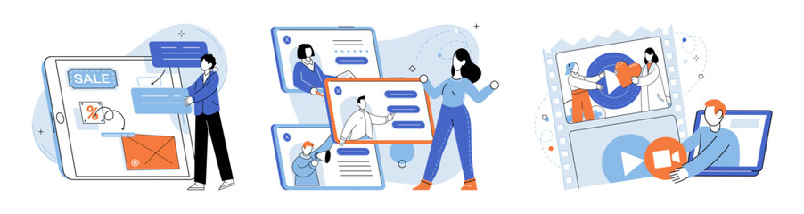 Digital marketing vector illustration. Targeted marketing is crucial for reaching right audience and maximizing results Content marketing is effective approach for engaging and attracting online