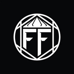 FF Letter Logo monogram hexagon slice crown sharp shield shape isolated circle abstract style design