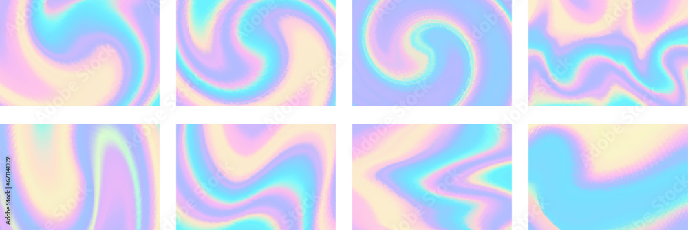 Wall mural set of colorful hologram banner. abstract holographic wavy gradient mesh color backgrounds.