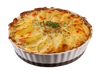 Potatoes au gratin on transparent background. Generative AI.