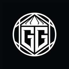 GG Letter Logo monogram hexagon slice crown sharp shield shape isolated circle abstract style design