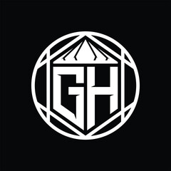 GH Letter Logo monogram hexagon slice crown sharp shield shape isolated circle abstract style design