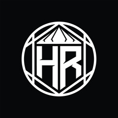 HR Letter Logo monogram hexagon slice crown sharp shield shape isolated circle abstract style design