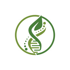 Green leaf DNA organic vector logo design.