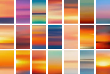 Foto op Canvas Set of colorful sunset and sunrise sea banners. Abstract blurred textured gradient mesh color backgrounds. © Vjom