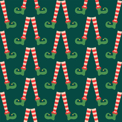 Retro Christmas Elf legs green seamless pattern