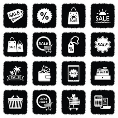 Sale Icons. Grunge Black Flat Design. Vector Illustration.