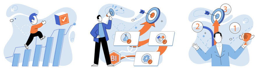 Strategic planning. Vector illustration. Effective planning helps organizations reach their targets Skillful execution marketing tactics drives business growth The strategic planning metaphor roadmap - obrazy, fototapety, plakaty